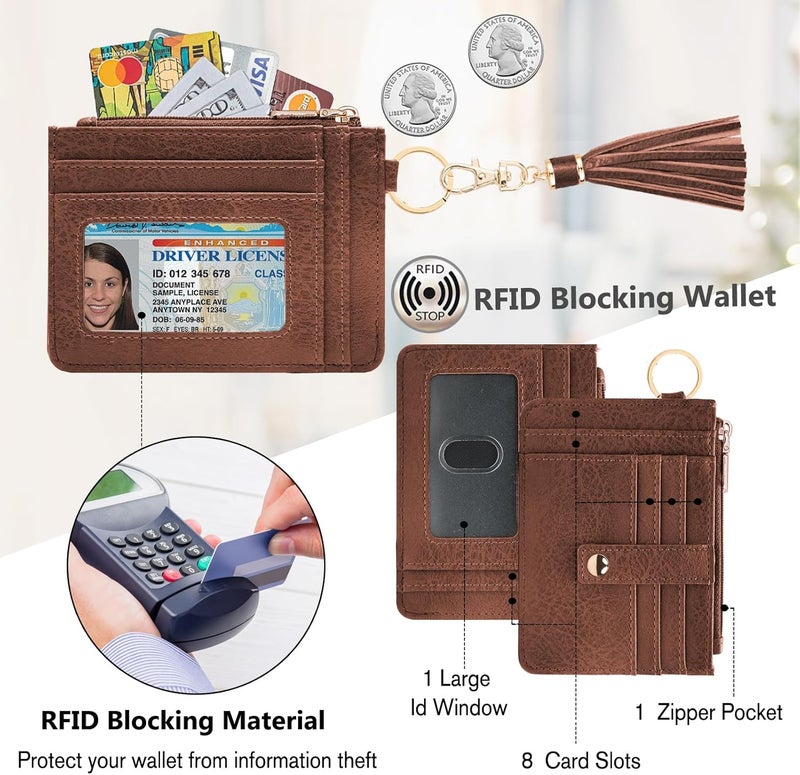 KNGITRYI حافظة مفاتيح مع سوار للنساء، حافظة بطاقات ائتمان رفيعة بتقنية RFID مع سلاسل مفاتيح وخلخال للرجال والنساء - Image 3
